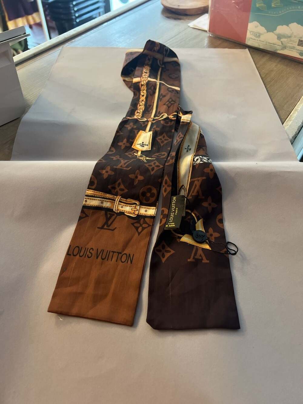 Louis Vuitton Monogram Confidential Silk Bandeau Scarf Brown